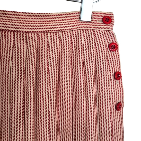Vintage Jaeger 24" Waist Red Wool Pinstripe Pleated Midi‎ Skirt - Picture 2 of 6